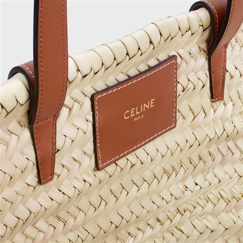 medium celine classic panier in palm leaves and calfskin tan|Celine.